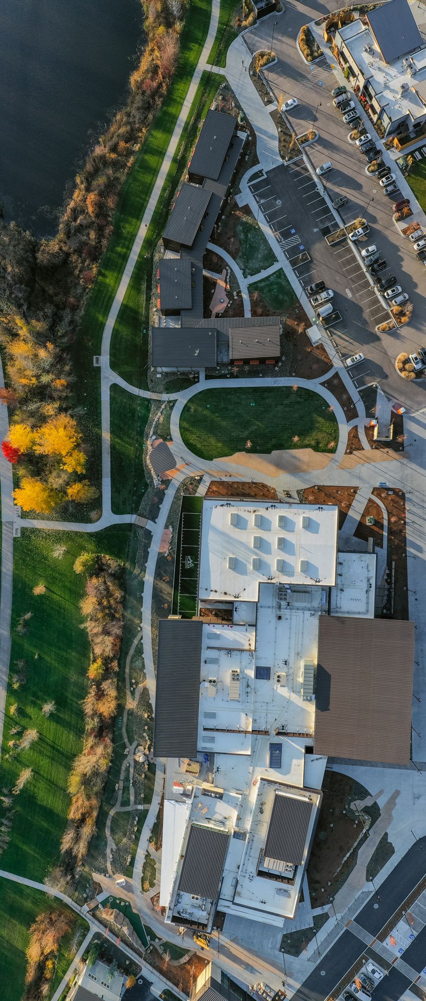 Aerial view of the Idaho Outdoor Fieldhouse campus in Boise.
